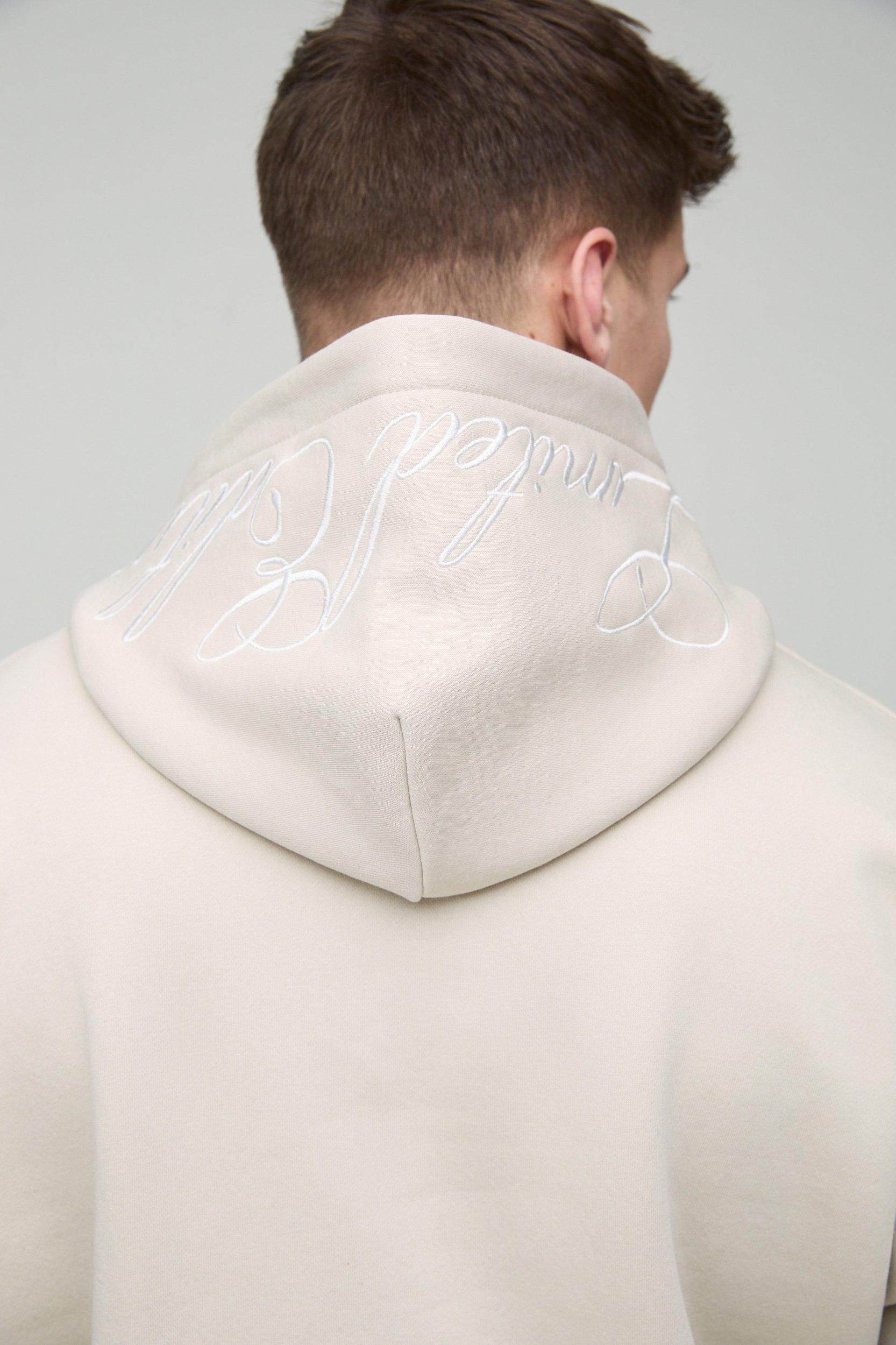 Tall Oversized Boxy Twill Applique Contrast Stitch Hoodie | boohooMAN USA Product Image