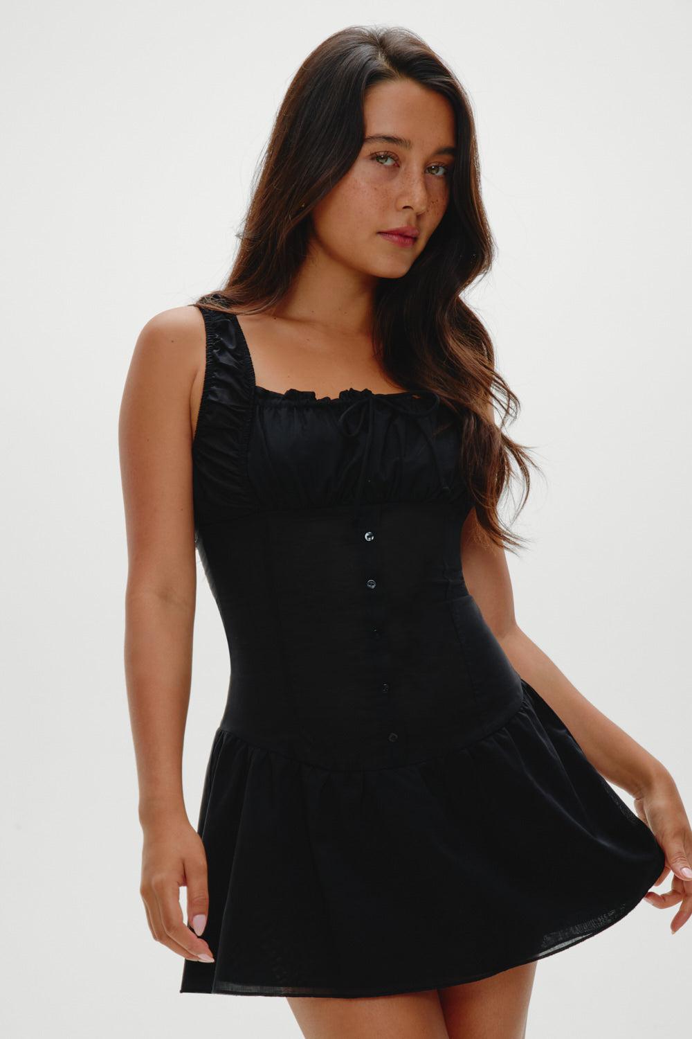 Christa Ruffle Mini Dress - Black Product Image
