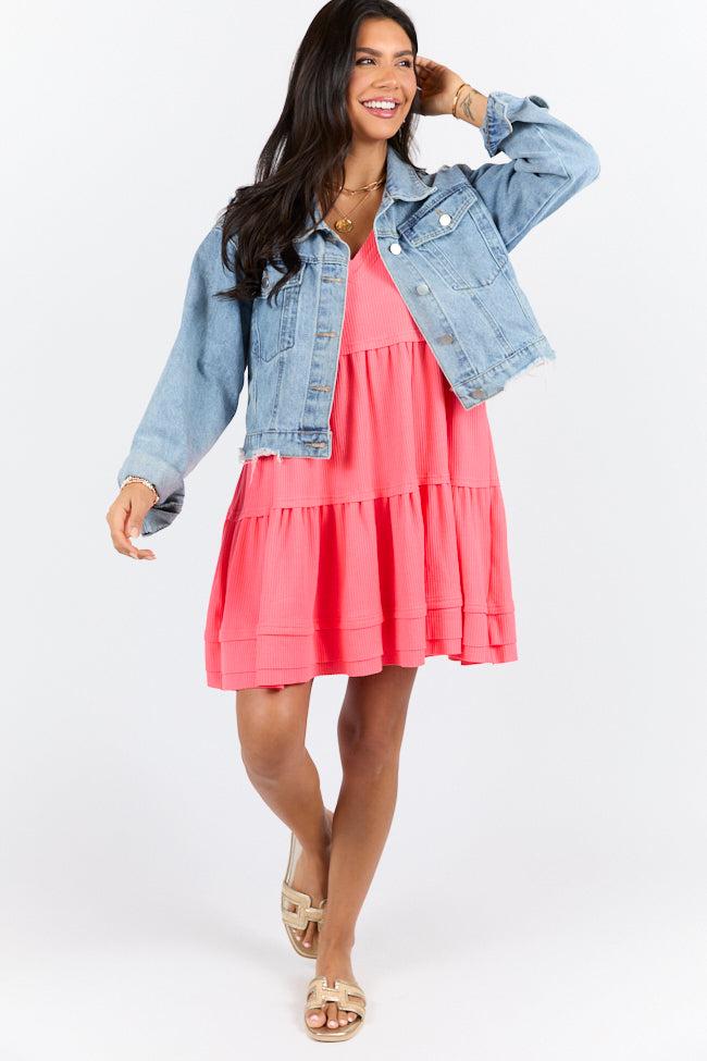 Planning Ahead Coral Waffle Knit Short Sleeve V-neck Dress FINAL SALE Product Image