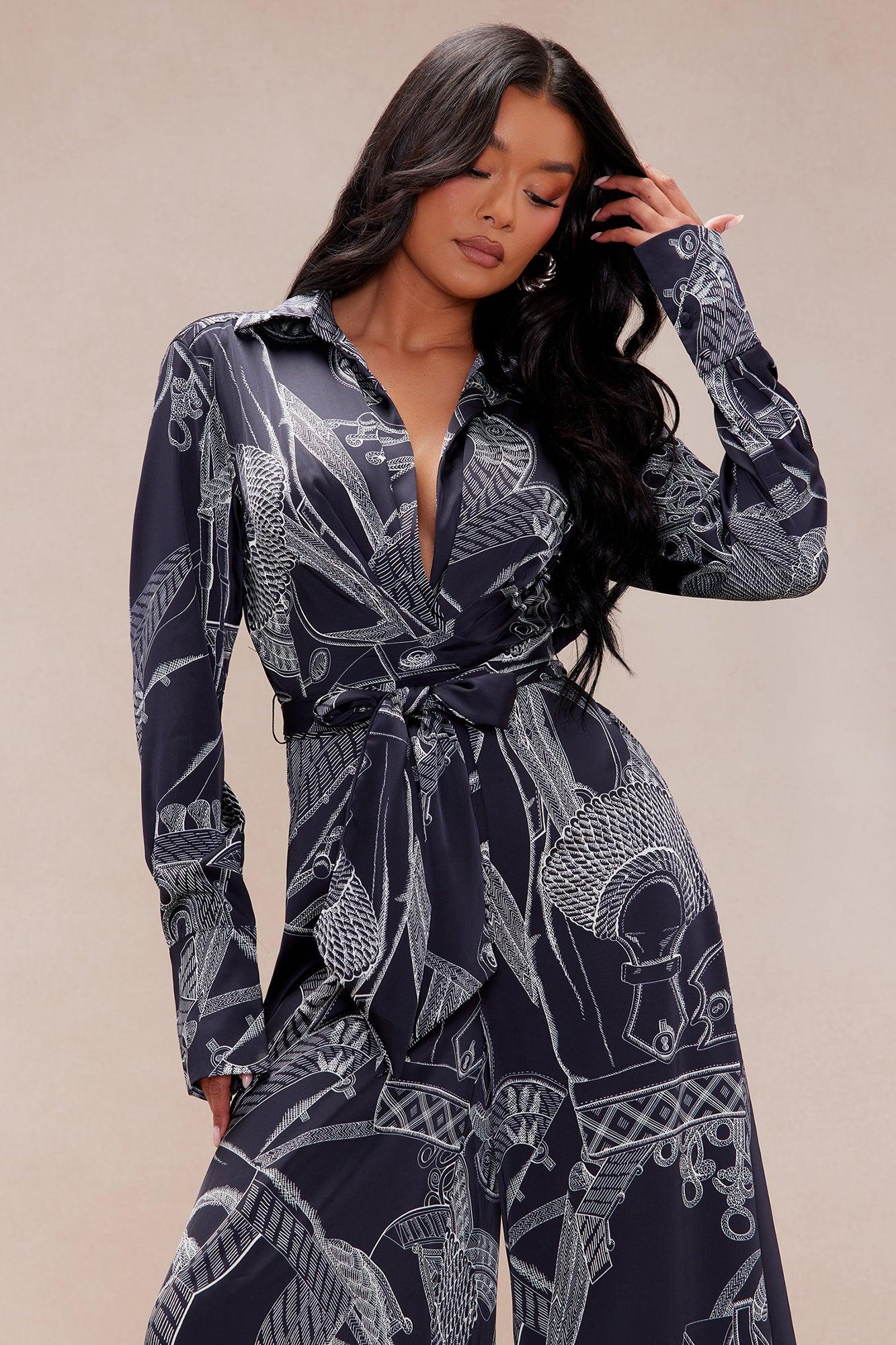 Janet Satin Wide Leg Jumpsuit - Navy/combo Product Image