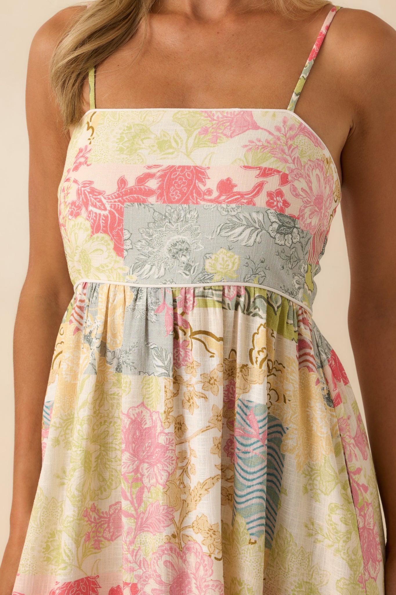 MINKPINK Multi Patchwork Aurora Strappy Midi Dress Product Image