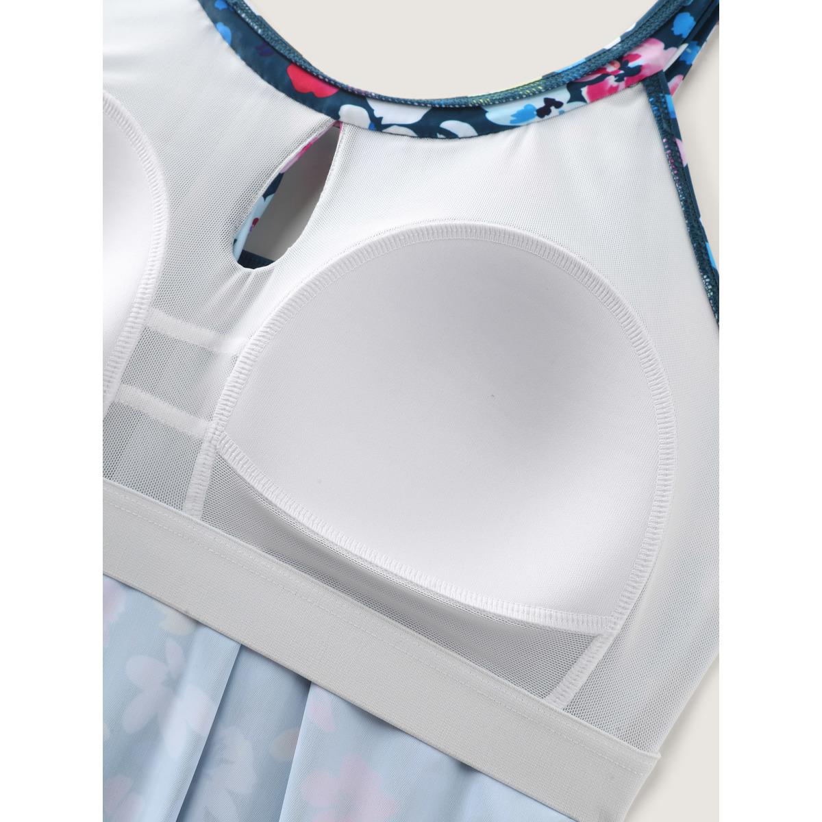 Plus Size Floral Print Keyhole Pockets Swim Romper Women's Swimwear DarkViolet Resort Pocket Curve Bathing Suits High stretch One Pieces BloomChic 12/L Product Image