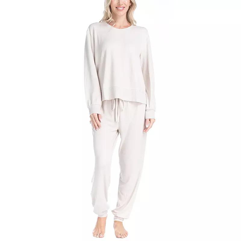 Womens Ocean Pacific Fuzzy Feelings Long Sleeve Pajama Shirt & Pajama Bottoms Sleep Set Green Tree Product Image