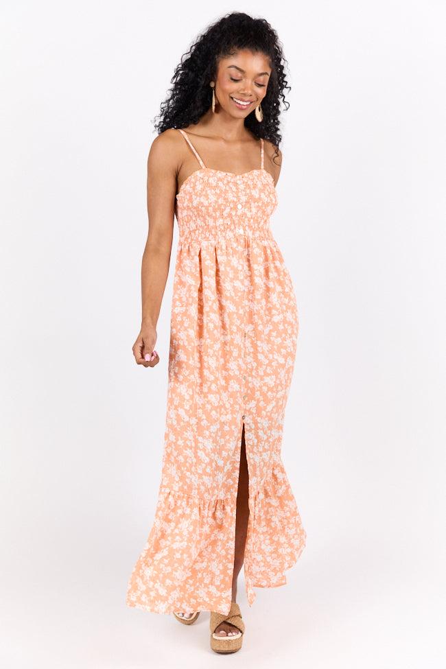 Blooming Beauty Orange Ditsy Floral Midi Dress FINAL SALE Product Image