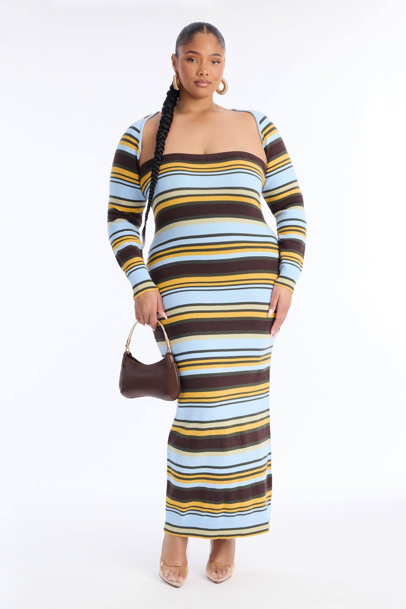 Total Vibe Sweater Maxi Dress Set - Blue/combo Female Product Image
