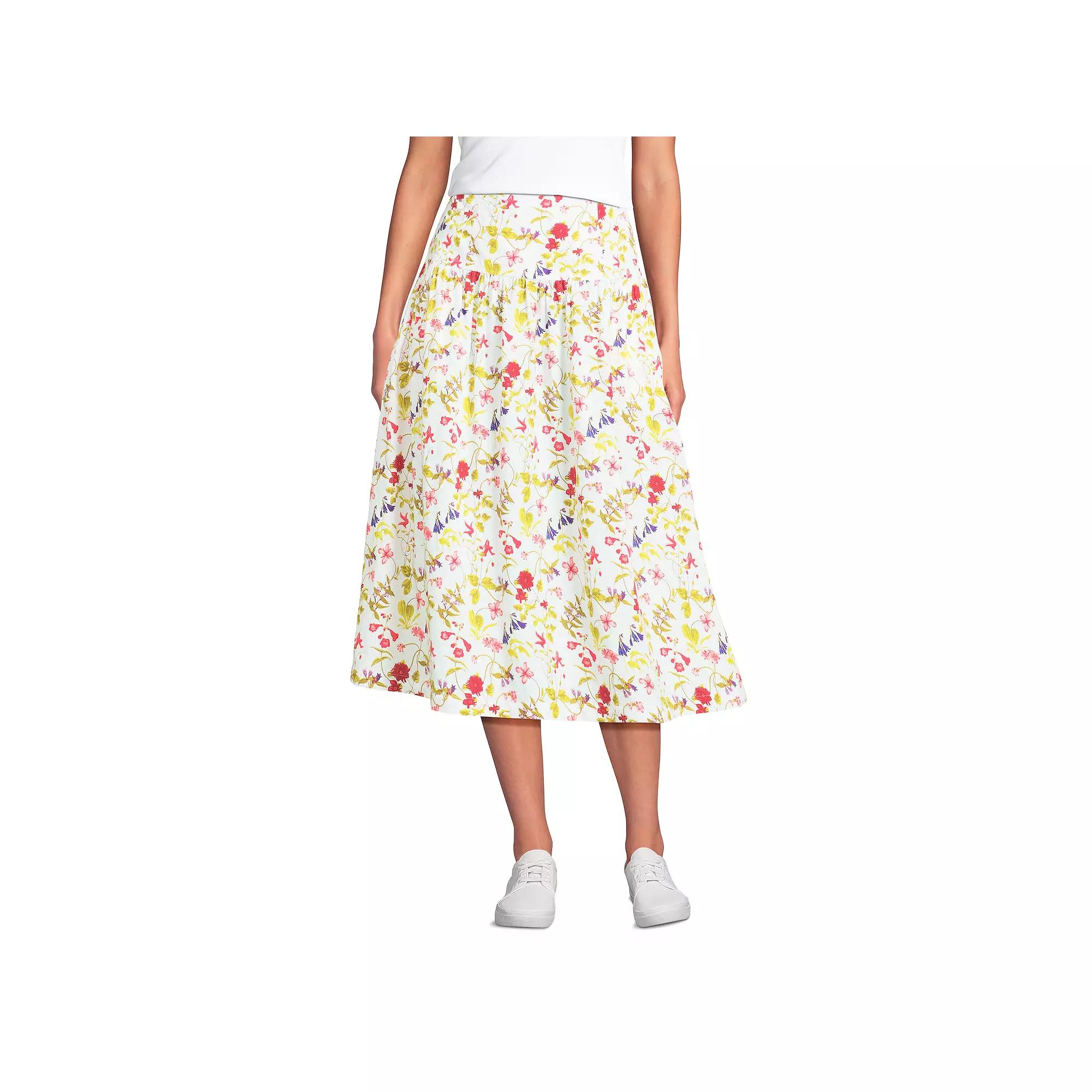 Petite Lands' End Poplin Drop Waist Midi Skirt, Women's,  Product Image
