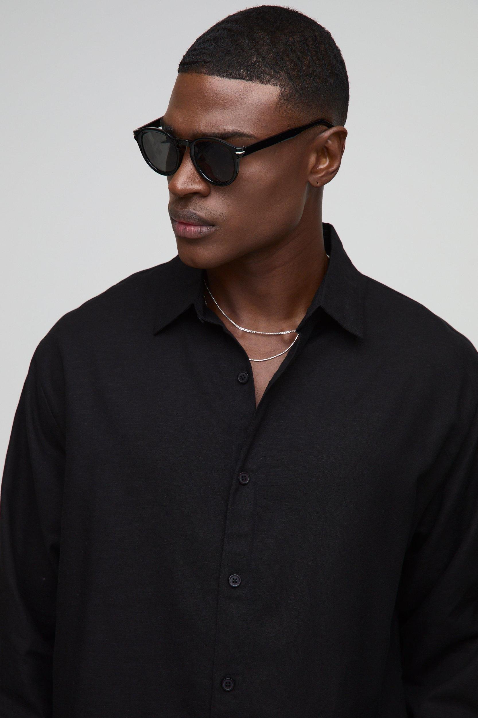 Super Oversized Long Sleeve Collared Linen Blend Shirt | boohooMAN USA Product Image