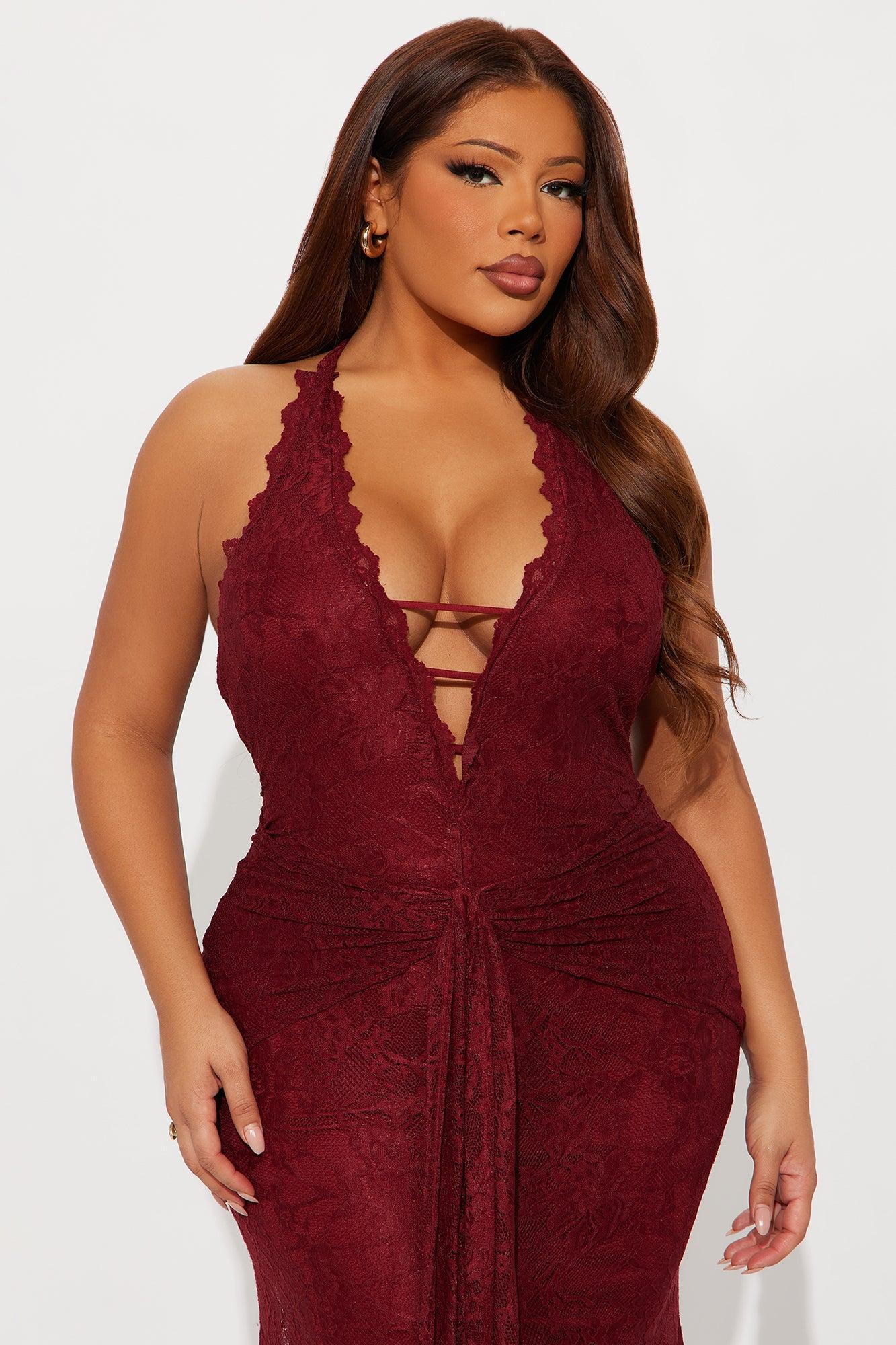 Lace Love Halter Maxi Dress - Burgundy Female Product Image