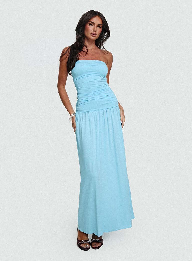 Glorie Strapless Maxi Dress Light Blue Petite Product Image