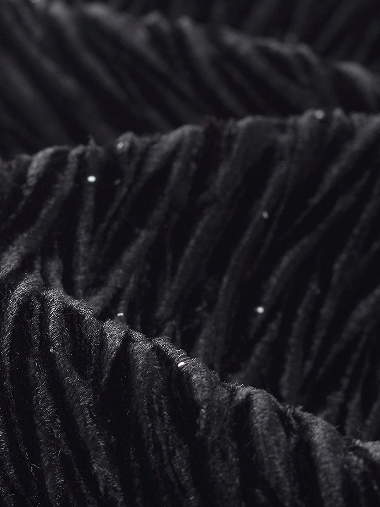 Velvet Glitter Stretch Asymmetrical Hem Top And Skirt Two-Piece Set Wi Product Image