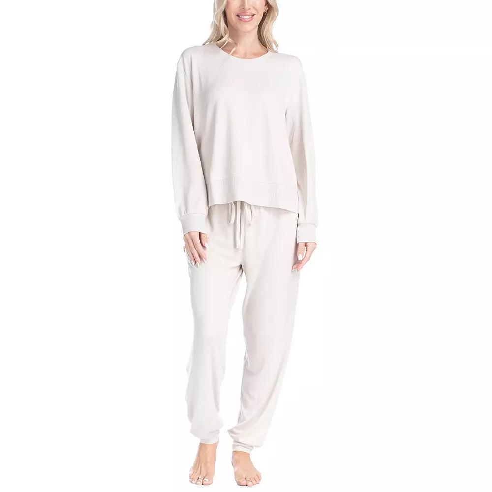 Womens Ocean Pacific Fuzzy Feelings Long Sleeve Pajama Shirt & Pajama Bottoms Sleep Set Green Tree Product Image