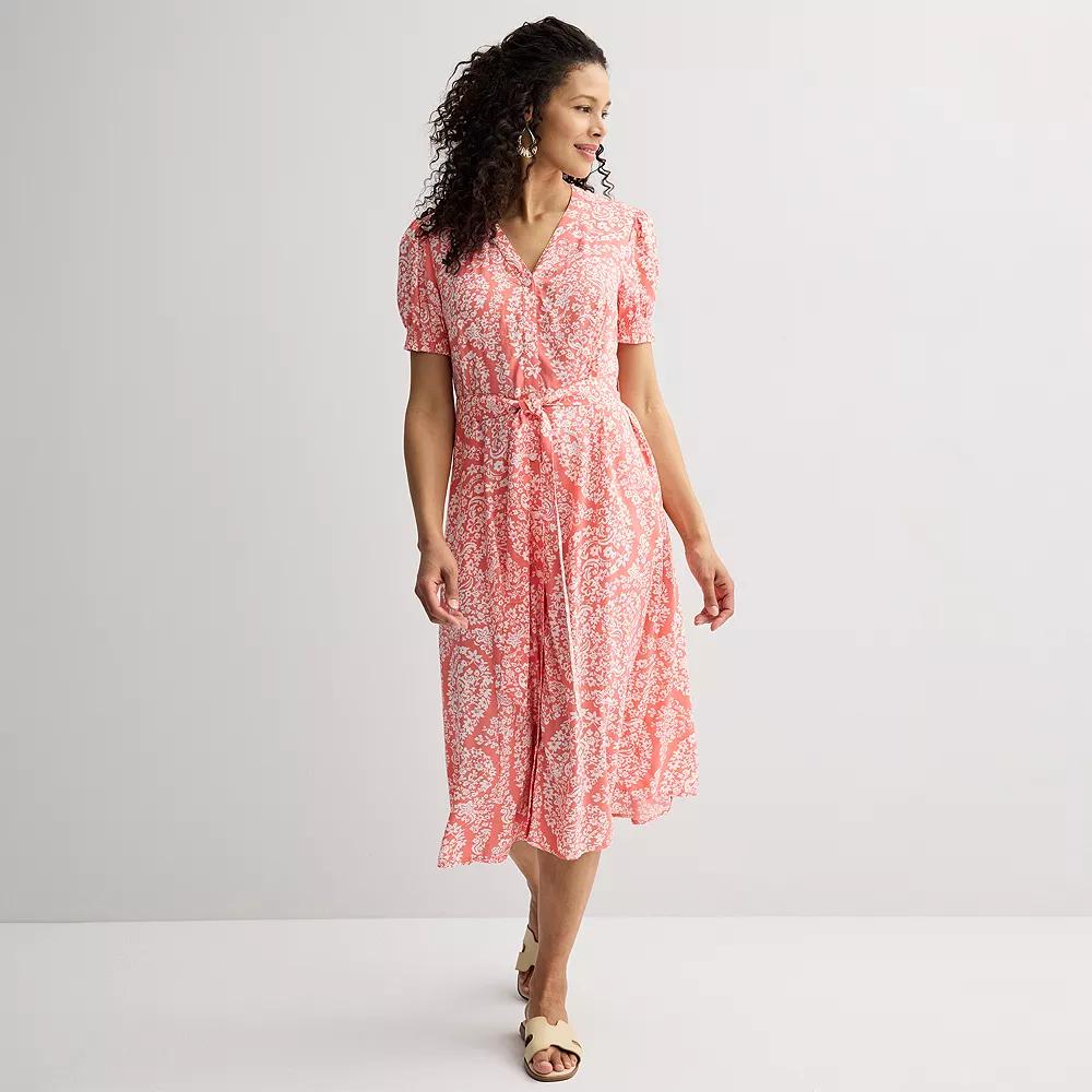 Women's Croft & Barrow® Button Front V-Neck Midi Dress, Size: XS, Pink Floral Paisley Product Image