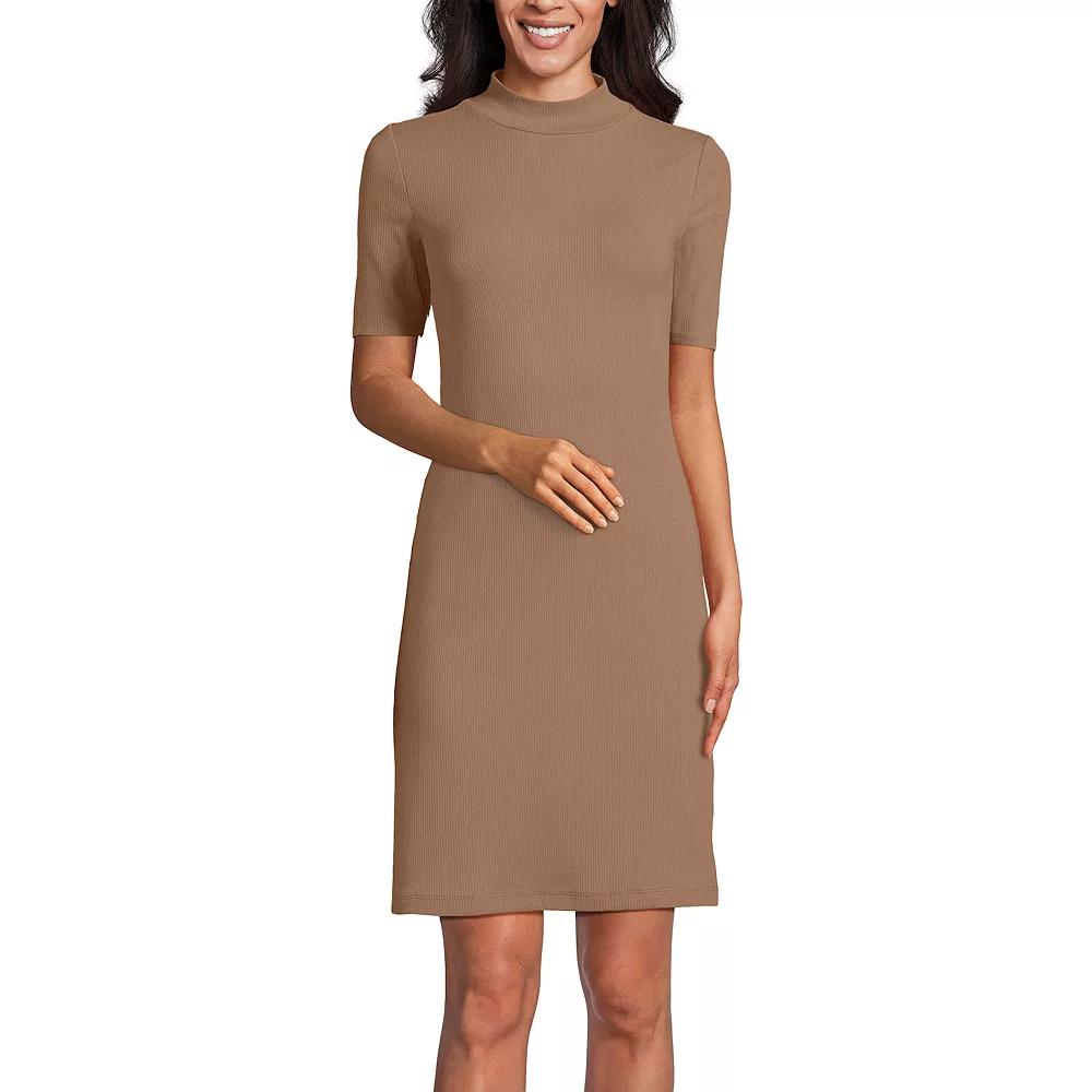 Women's Lands' End Rib Knit Mock Neck Above Knee Dress, Size: Small, Honey Beige Product Image