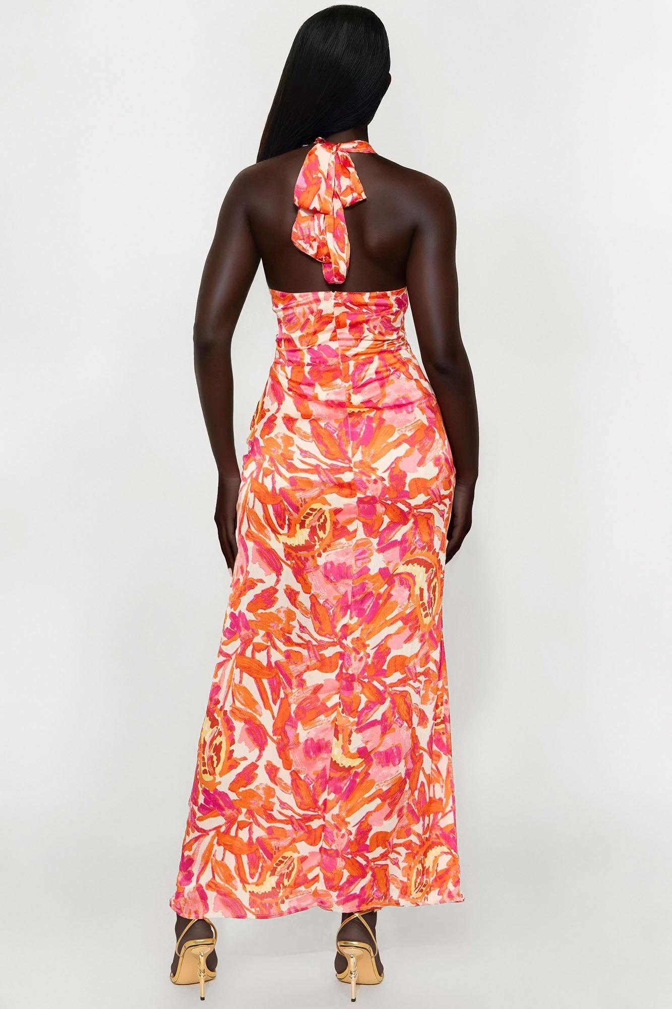 Citron Floral Chiffon Maxi Dress - Orange/combo Product Image