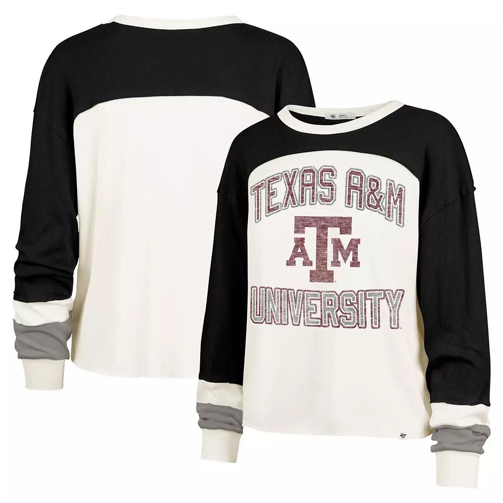 Women's '47  Cream Texas A&M Aggies Double Header Curve Raglan Long Sleeve T-Shirt, Size: XL, Beige Product Image