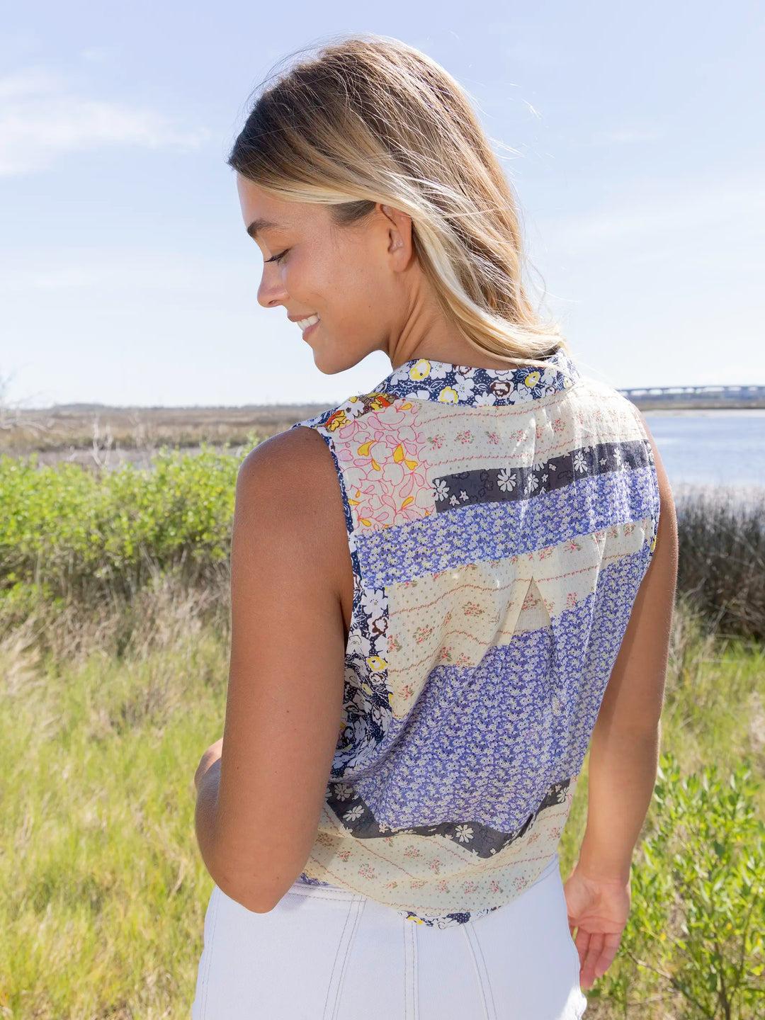 Lola Sleeveless Tie Top - Multi Floral Patchwork Product Image