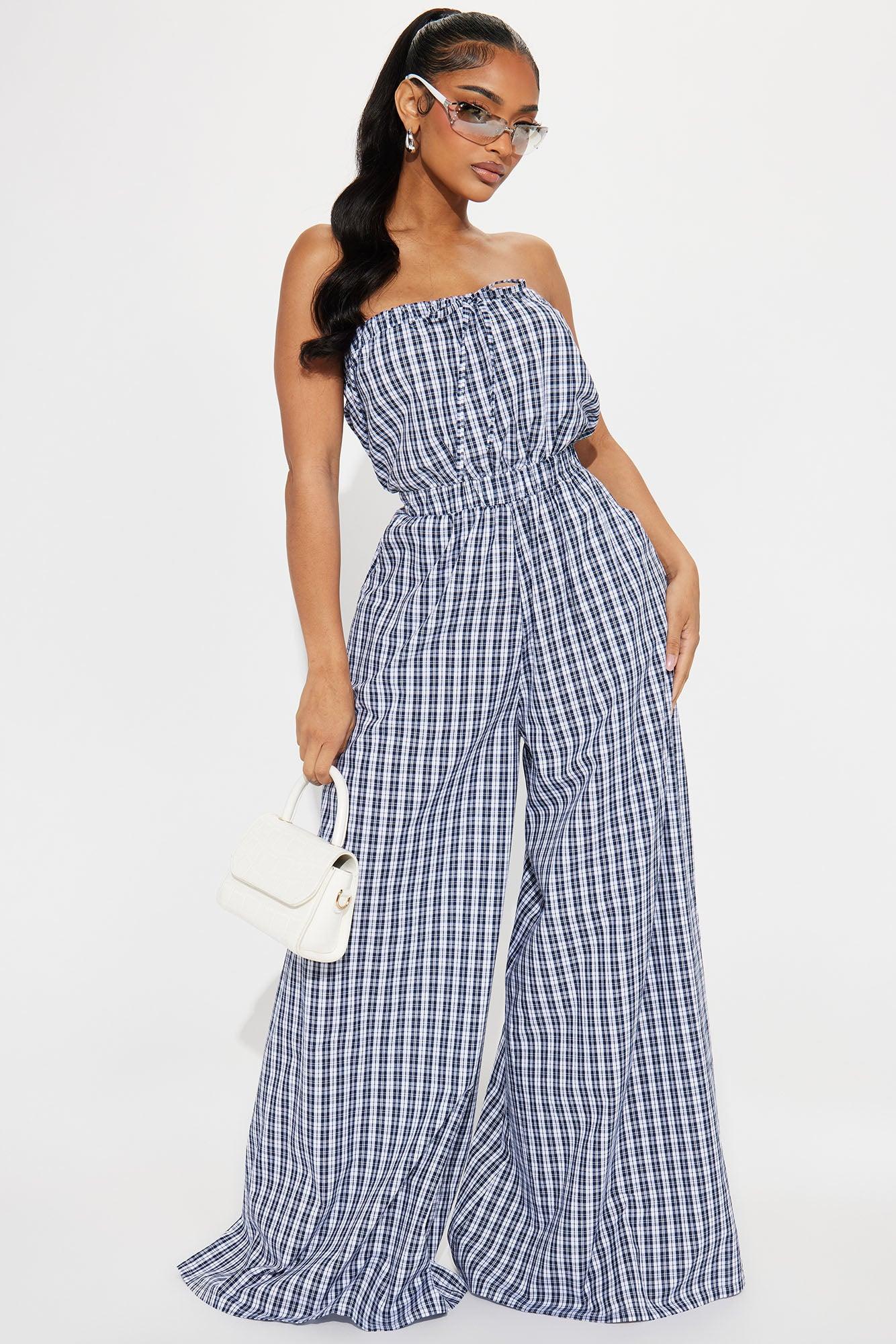 Running Out Of Time Plaid Jumpsuit - Blue/combo Product Image