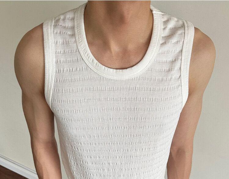 Crew Neck Plain Slim Fit Tank Top Product Image