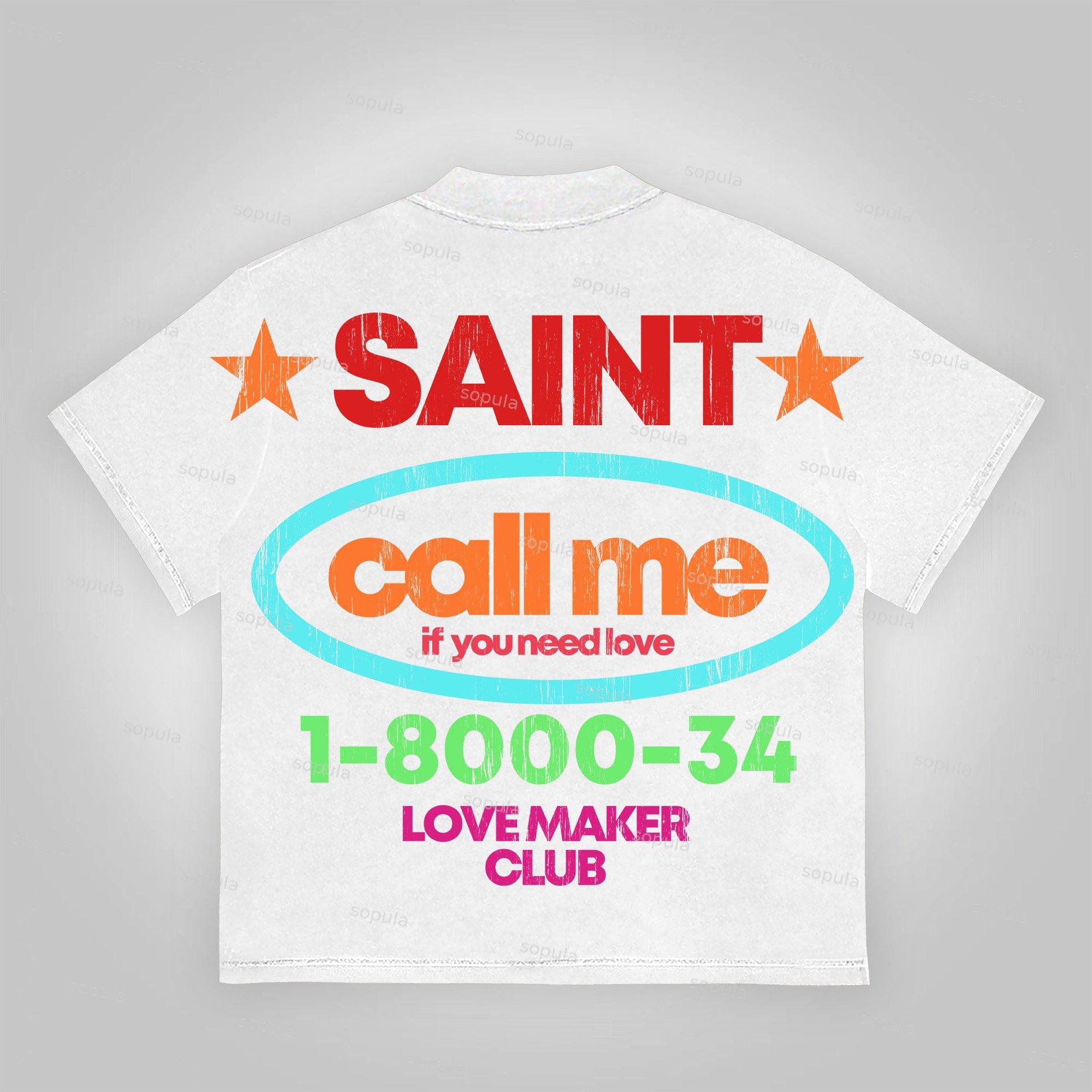 Sopula Vintage Saint Call Me If You Need Love Graphic Short T-Shirt Product Image