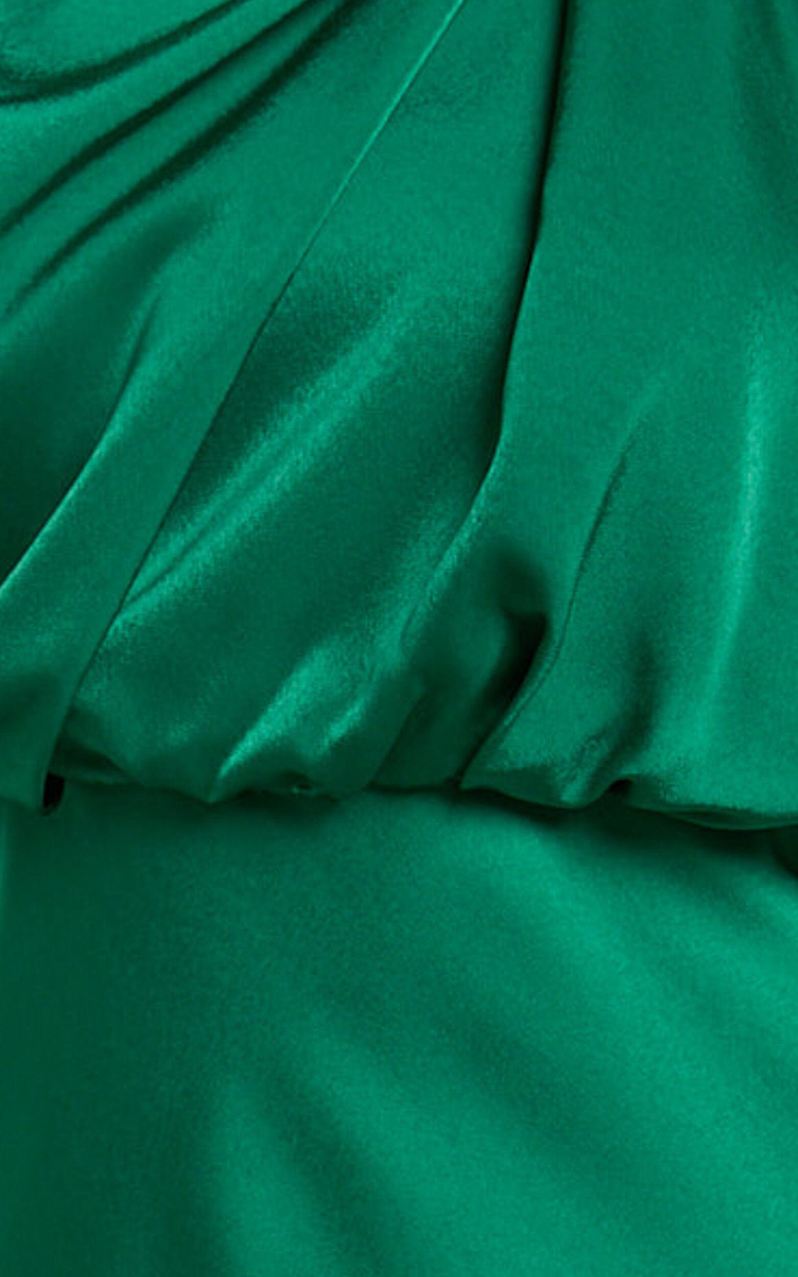 Schantal Mini Dress - Drape Neck Satin Slip Dress in Emerald Product Image