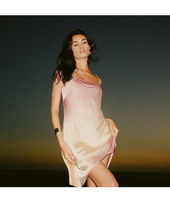 Good American Plus Ombre Print Square Neck Sleeveless Satin Slip Maxi Dress Product Image