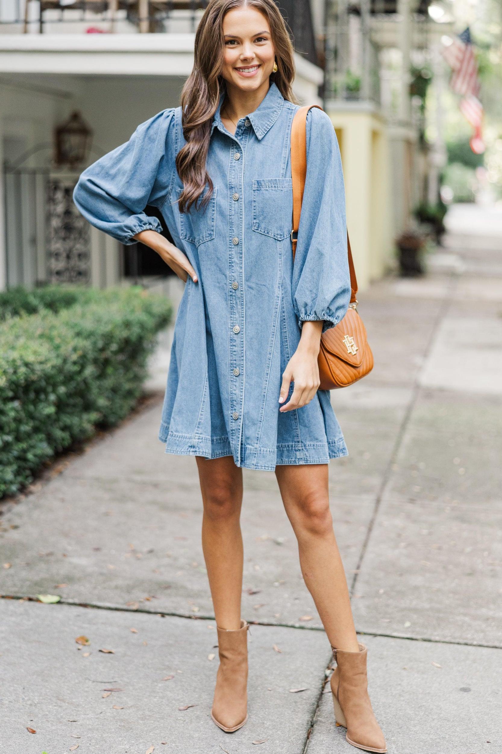 Follow Your Lead Medium Wash Denim Dress Female Product Image