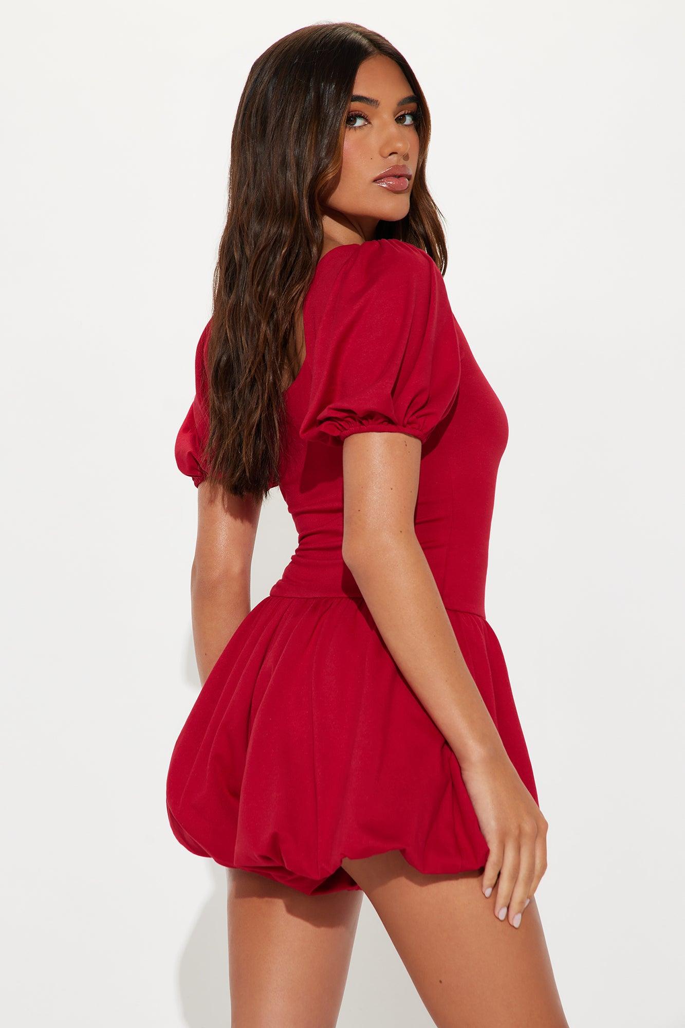 Emely Bubble Hem Romper - Red Product Image