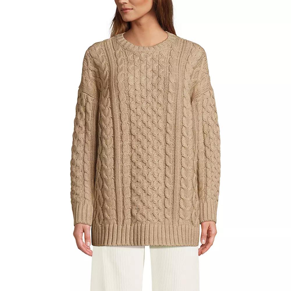 Women's Lands' End Oversized Drifter Cable Knit Tunic Sweater, Size: XS, French Pecan Grey Product Image