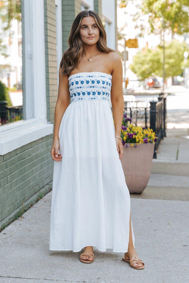 White Strapless Slit Maxi Dress - FINAL SALE Product Image
