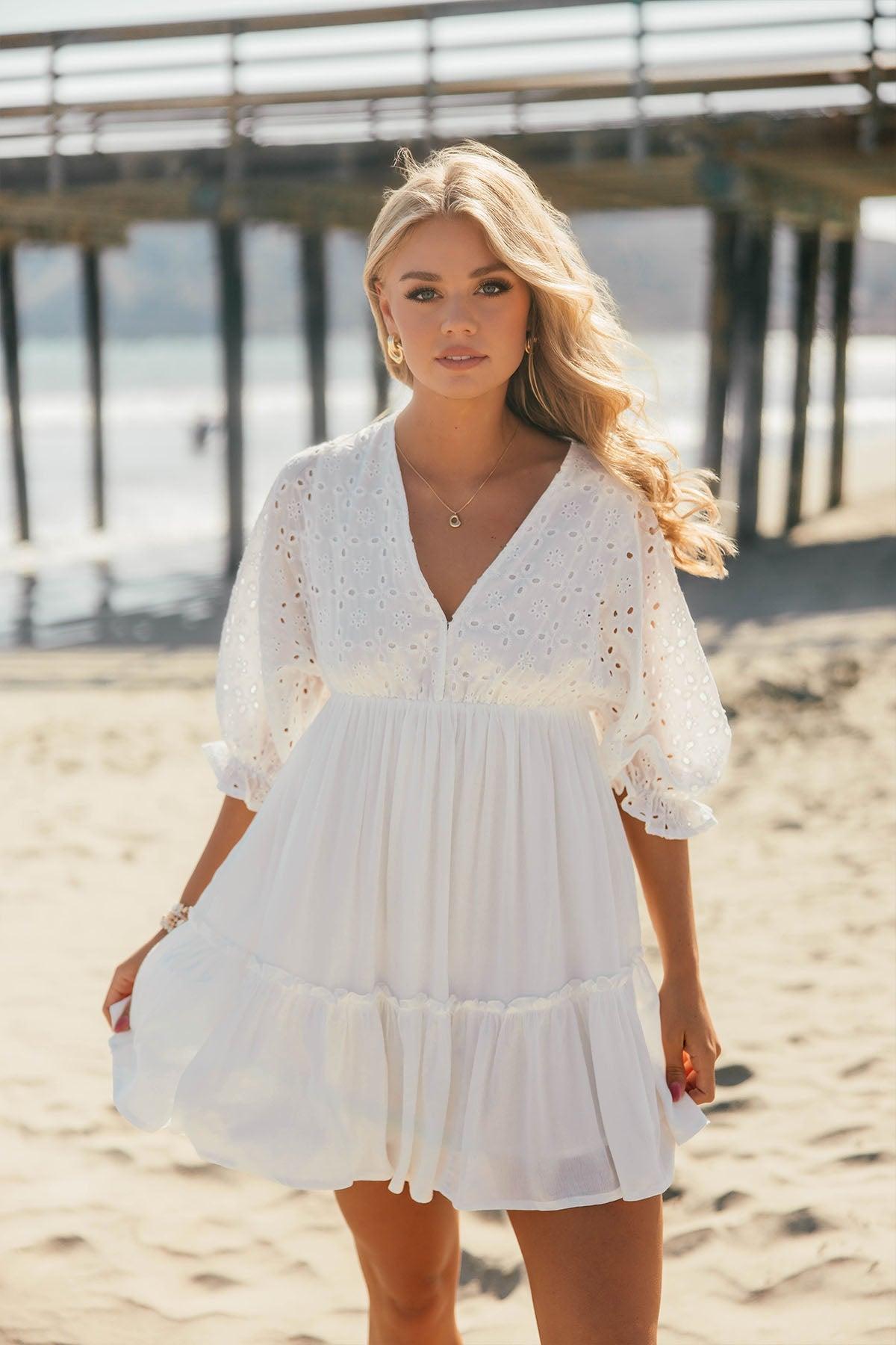 Chloe White Eyelet Tiered Mini Dress - FINAL SALE Product Image