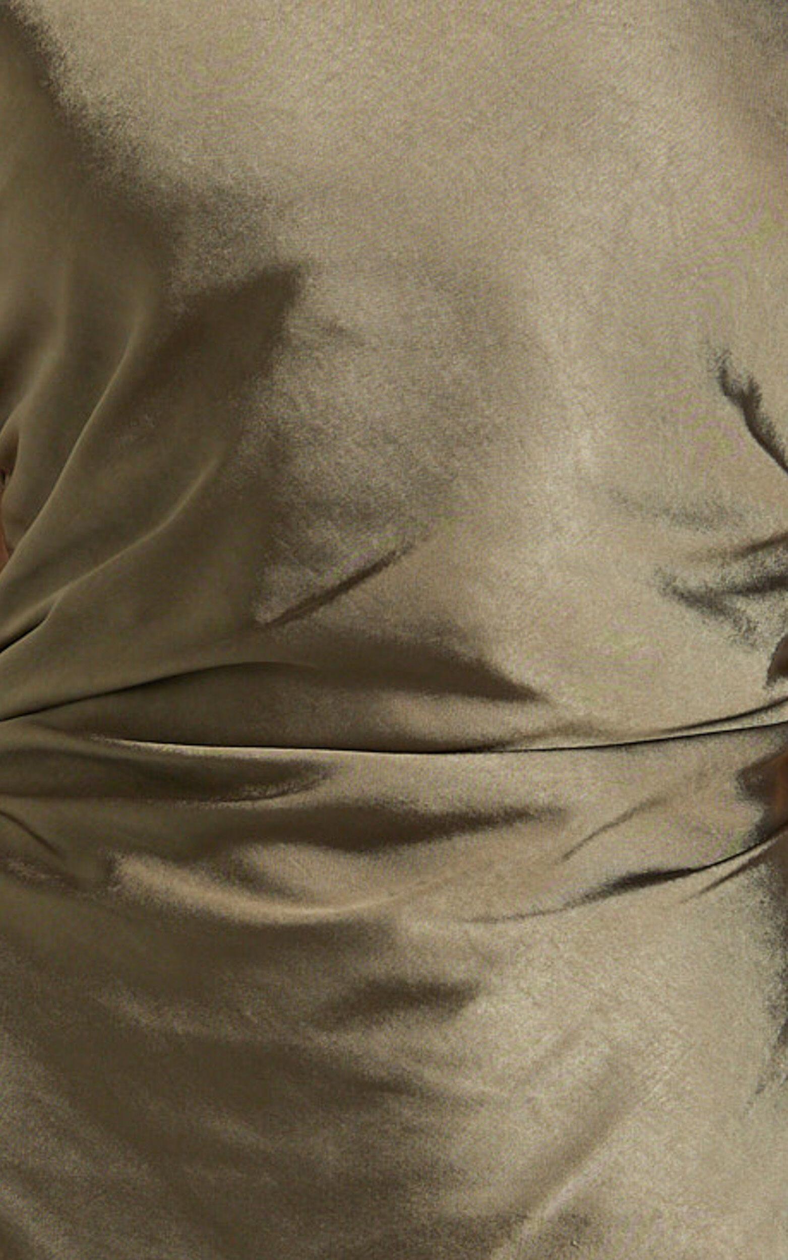 Aluna Midi Dress - High Neck Cross Back Satin Slip Dress in Olive Product Image