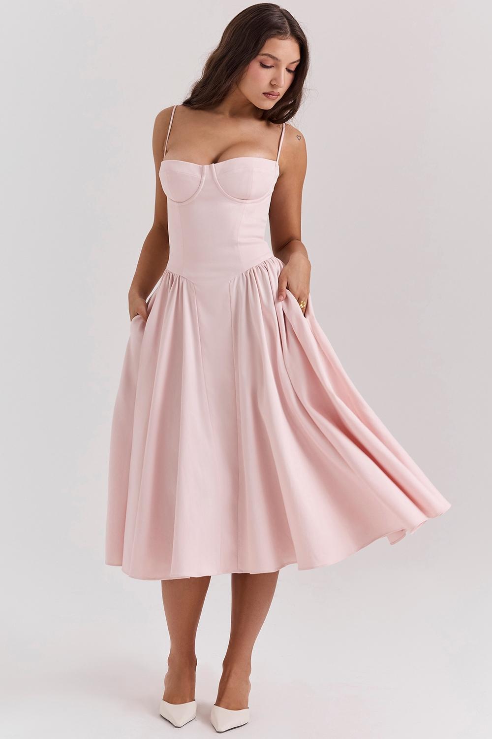 Samaria  ballerina pink twill corset midi dress Product Image