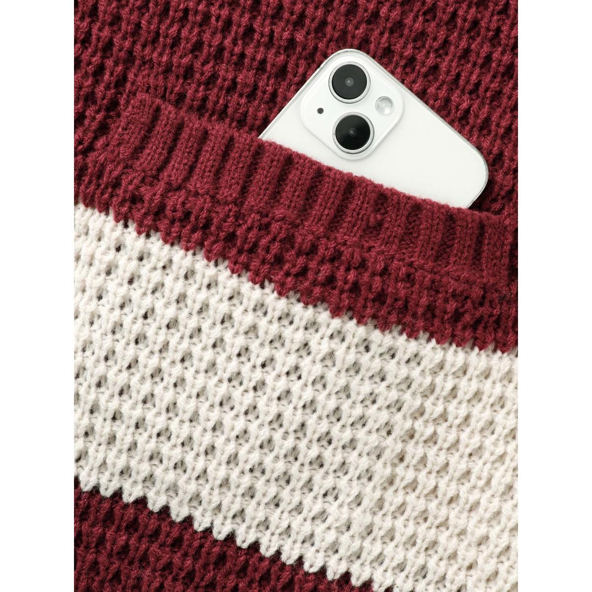 Plus Size Colorblock Contrast Textured Patched Pocket Cardigan Scarlet Women Casual Loose Long Sleeve Everyday Cardigans BloomChic 26/4X Product Image