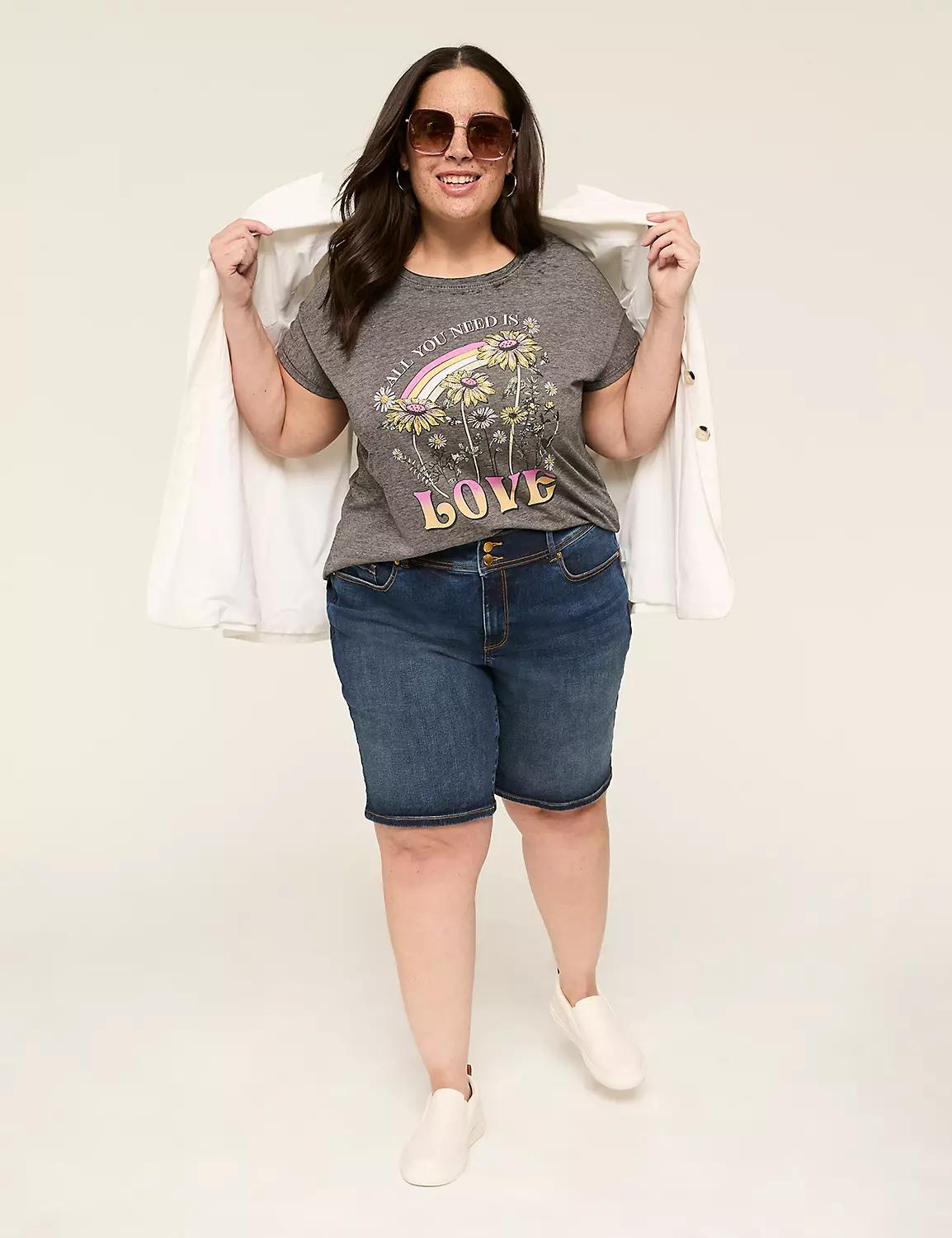 Rhinestone Scoop-Neck All You Need Is Love Graphic Tee Product Image