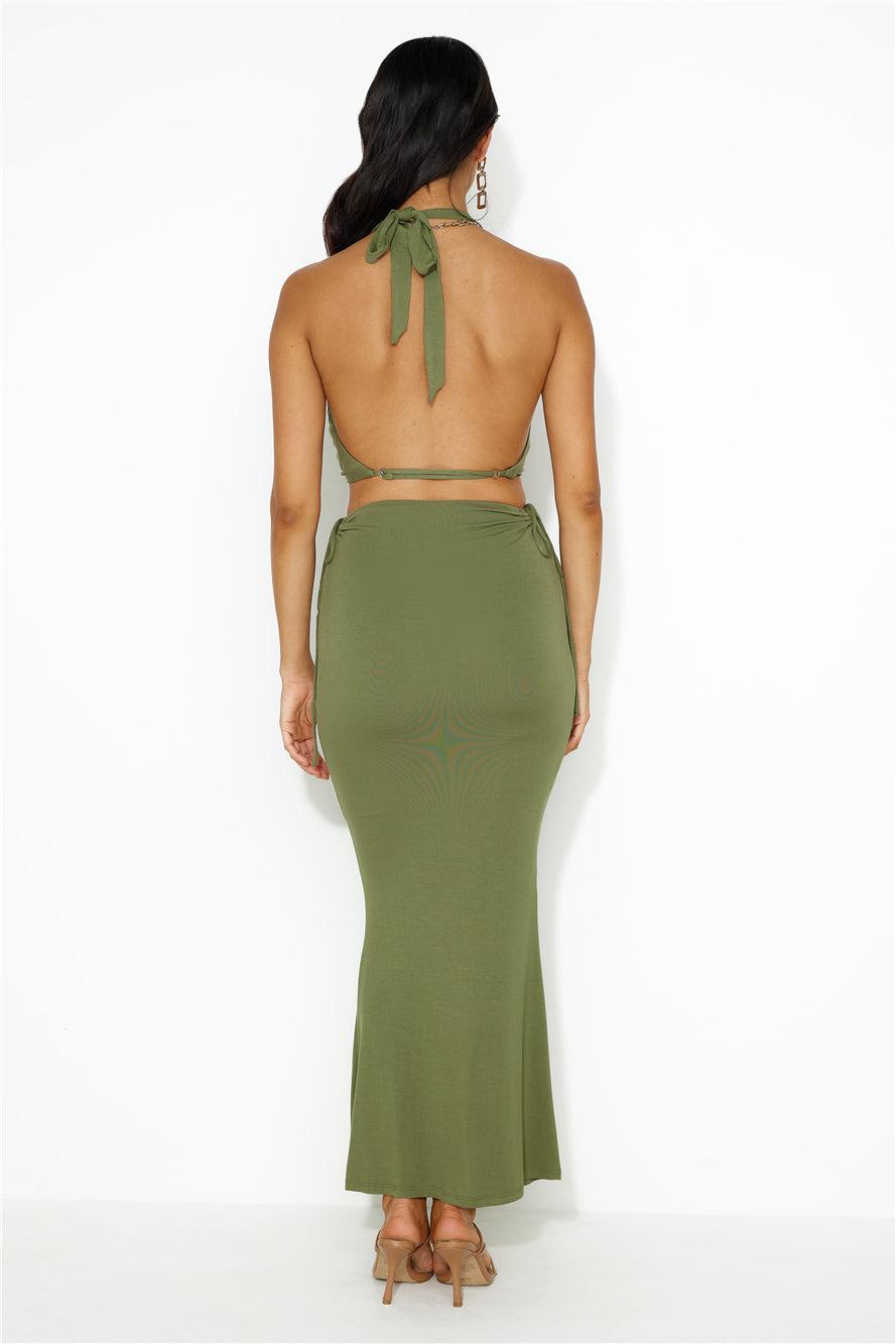 She Owns It Maxi Skirt Khaki Product Image