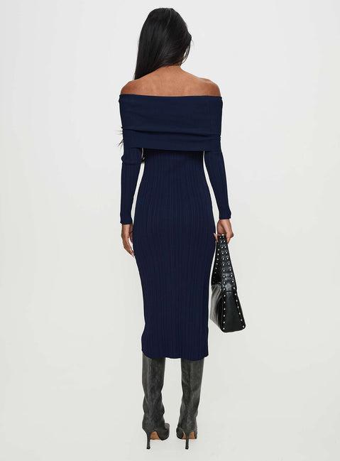 Flisse Long Sleeve Rib Maxi Dress Navy Product Image