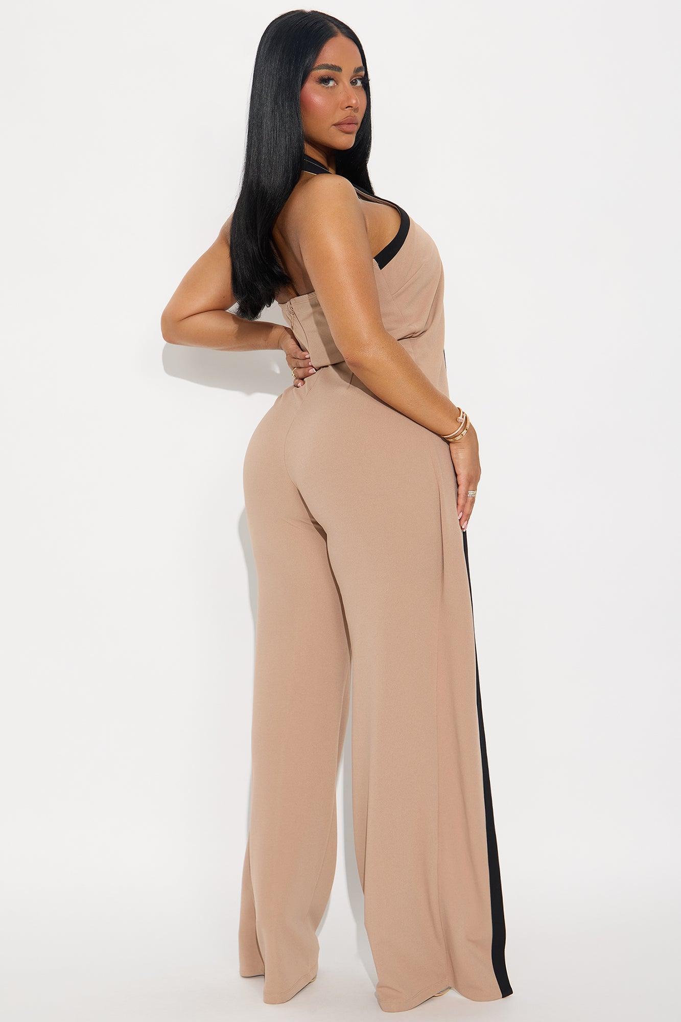 For The Moment Draped Halter Jumpsuit - Taupe/combo Female Product Image