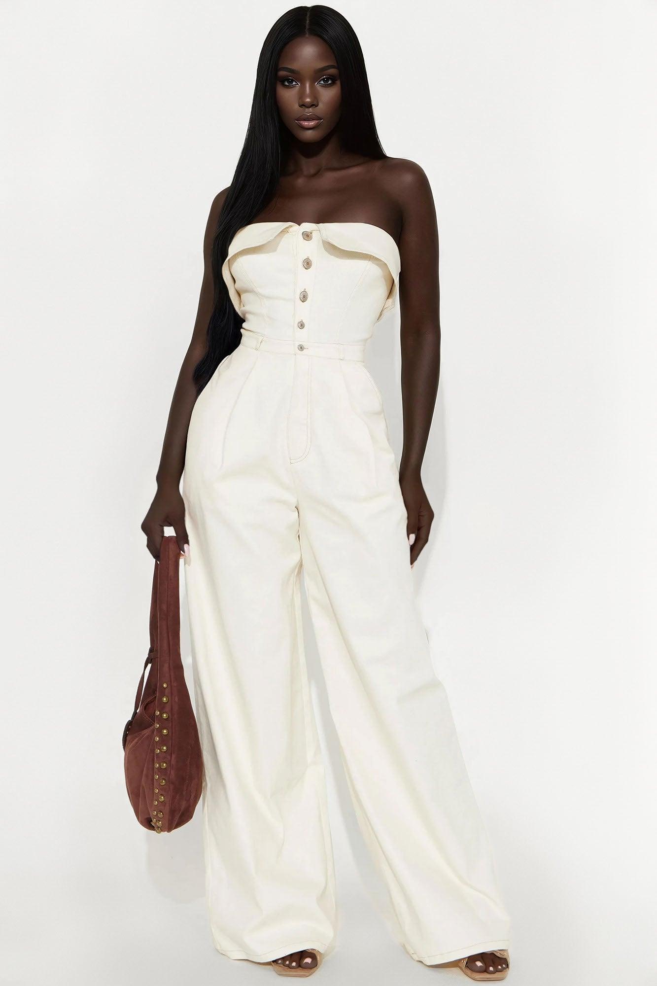 Belinda Button Up Jumpsuit - Cream Female Product Image