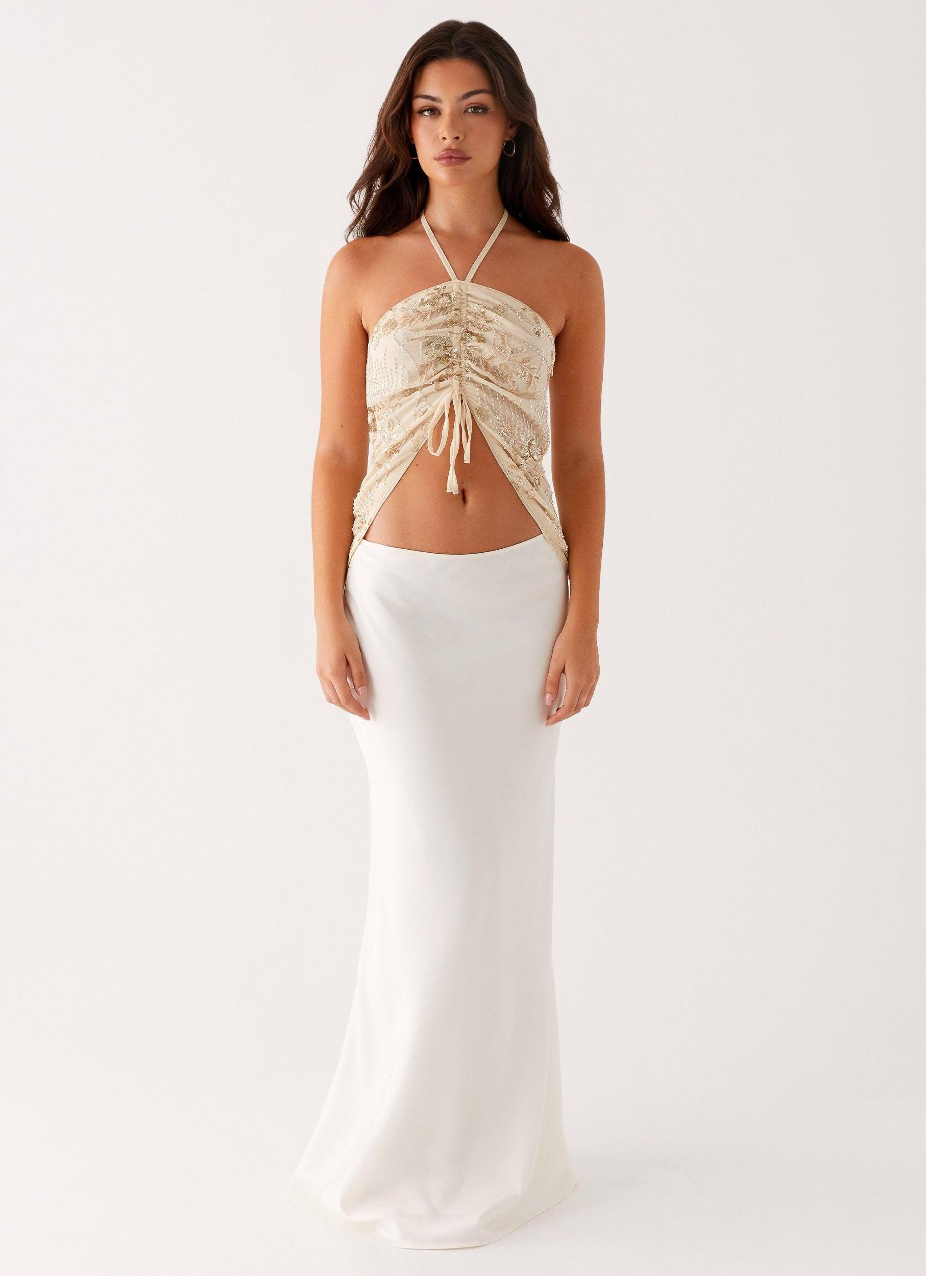 Kirrily Beaded Halter Top - Ivory Product Image