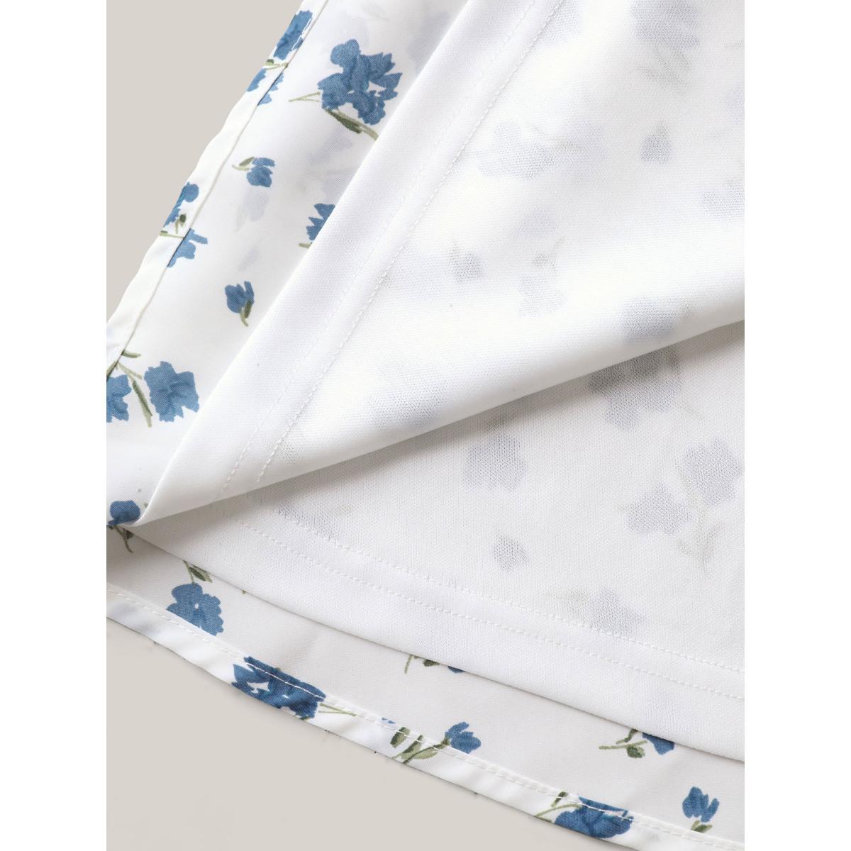 Plus Size Originalwhite Delicate Floral Print Lotus Sleeve Blouse Women Short sleeve Square Neck Everyday-Elegant Blouses BloomChic 26/4X Product Image