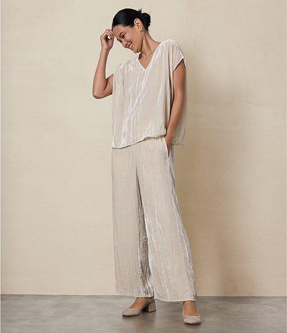 Eileen Fisher Shimmering Velvet Crushed Texture Wide-Leg Pull-On Coordinating Pants Product Image