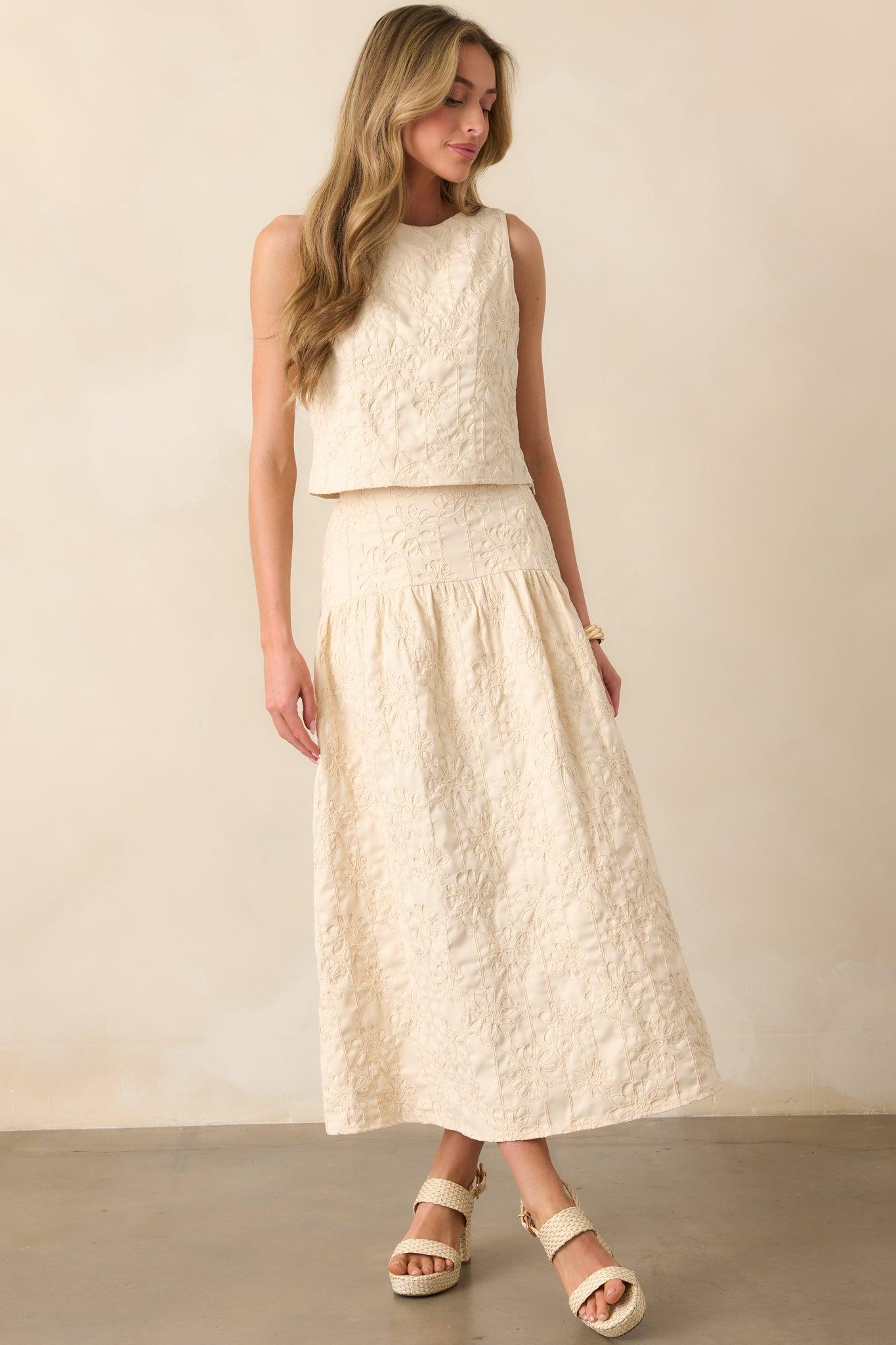 One For The Books Beige Floral Embroidered Top Product Image