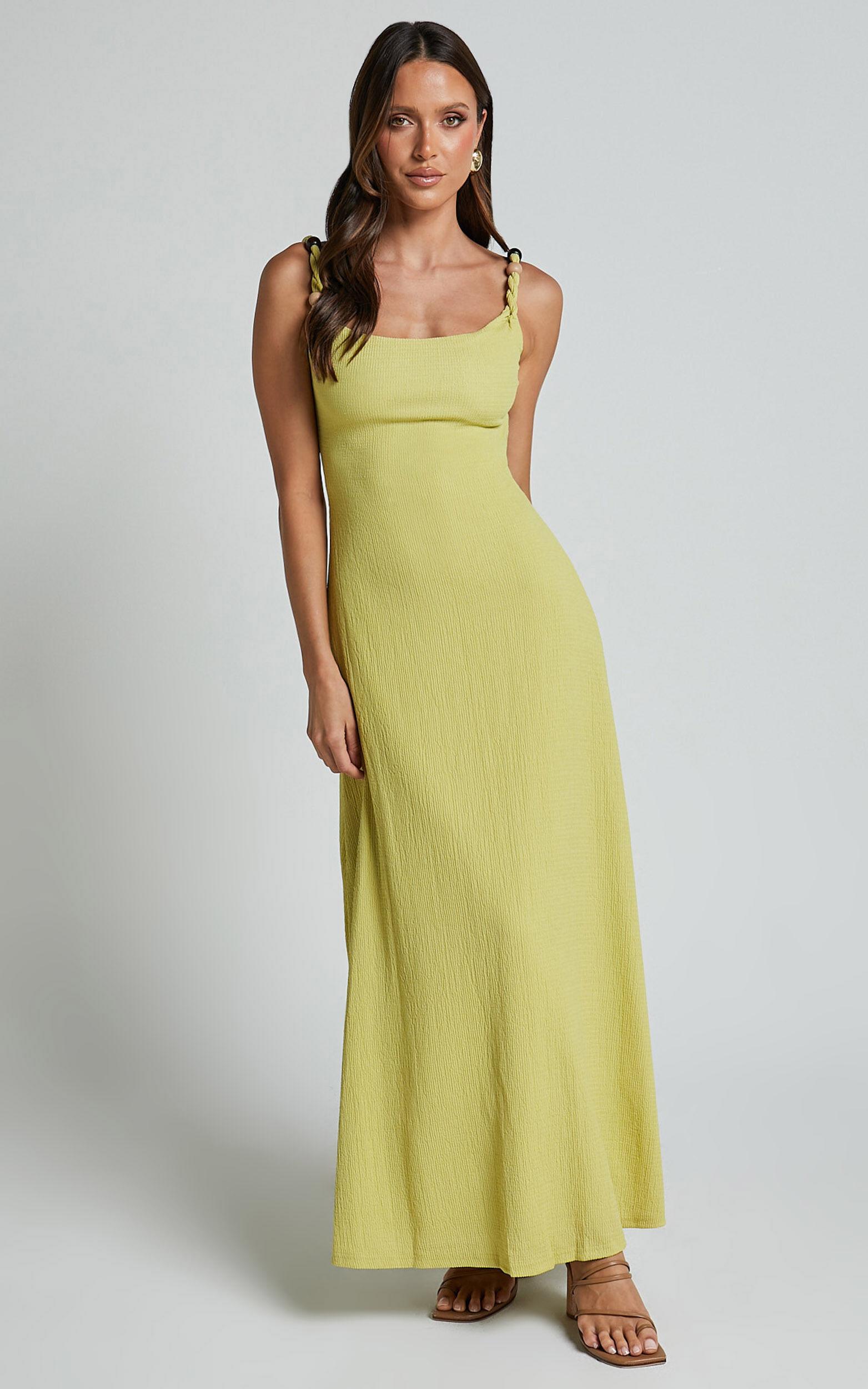 Brie Midi Dress - Scoop Neck Knit Slip Dress in Chartreuse Product Image
