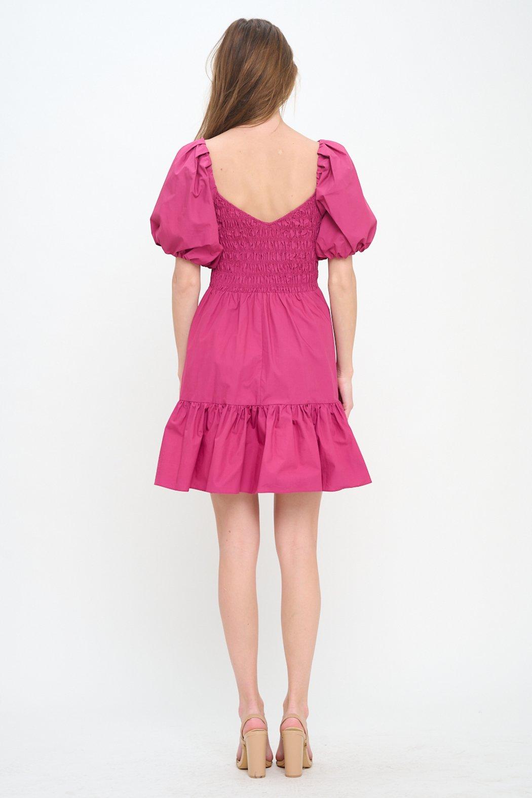 Deep Pink Puff Sleeve Dress Product Image