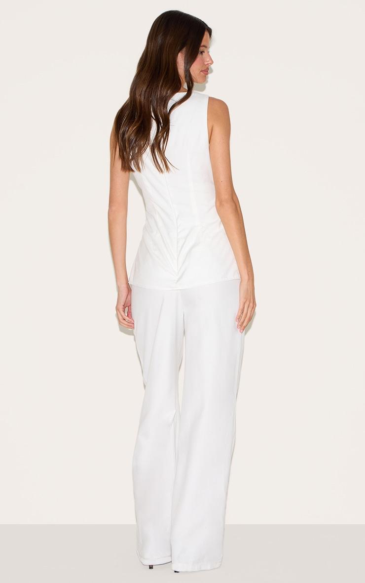 White Tailored Boat Neck Longline Jumpsuit Product Image