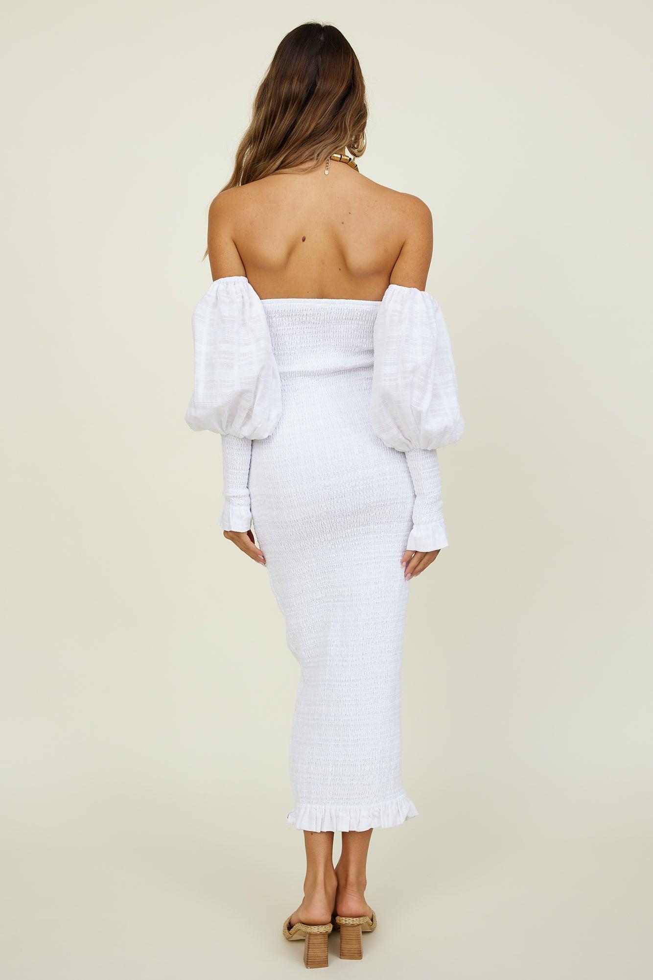 SEVEN WONDERS Luciano Shirred Midi Dress White Product Image