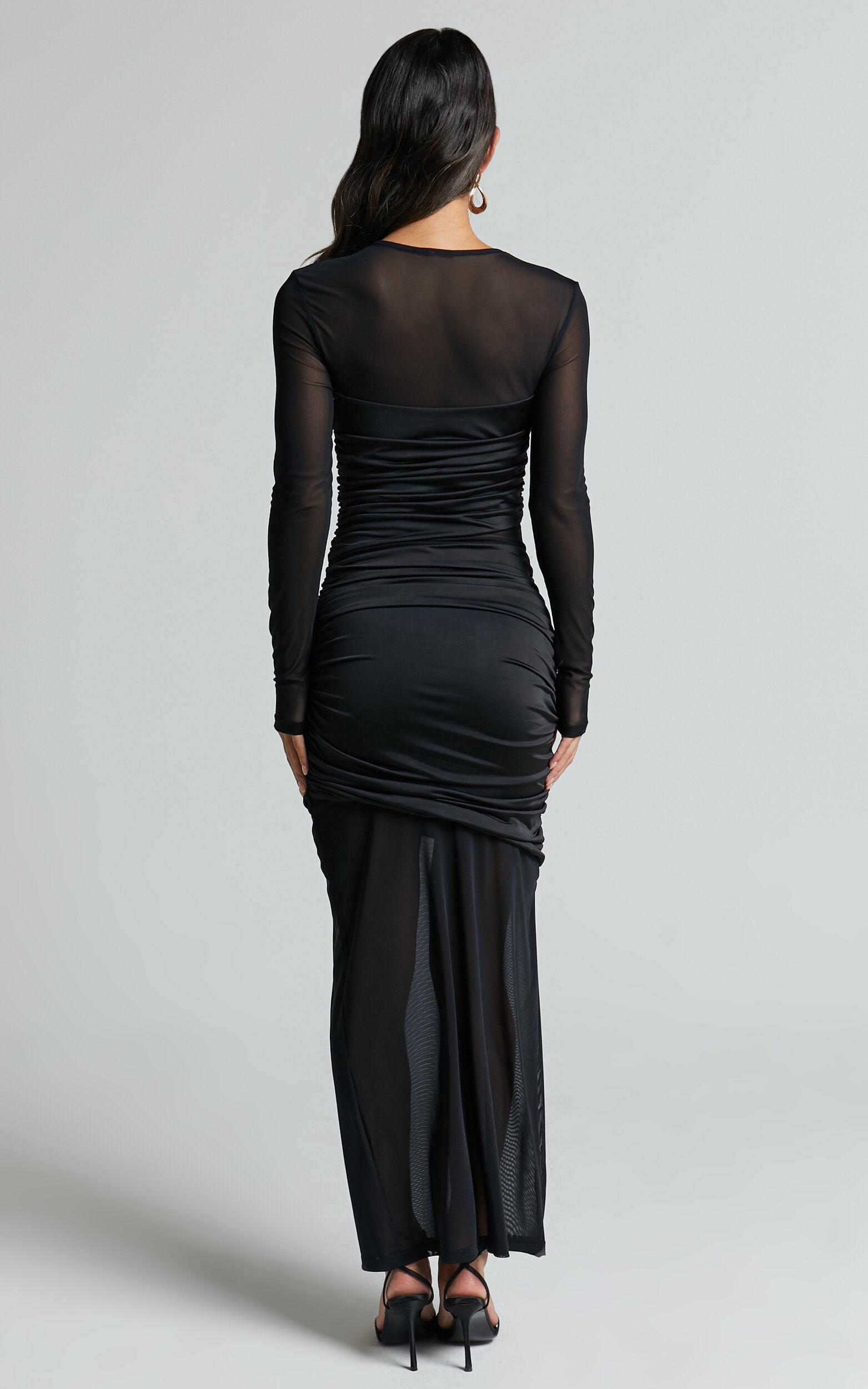 Sahara Midi Dress - Long Sleeve Mesh Dress in Black Product Image