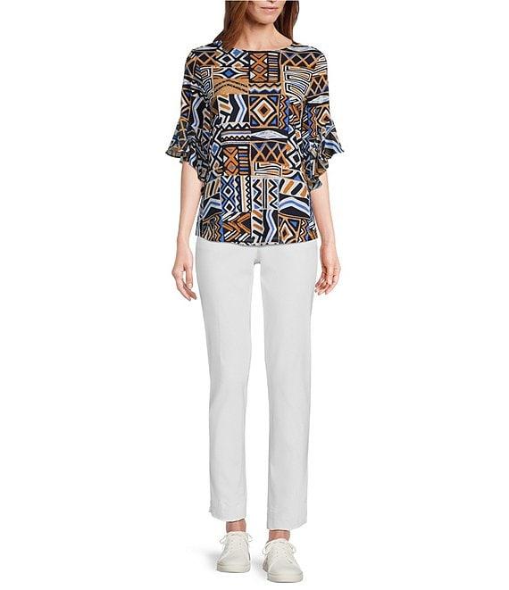 Slimsation® by Multiples Petite Size Wide Waistband Pull-On Plain Weave Ankle Pants Product Image