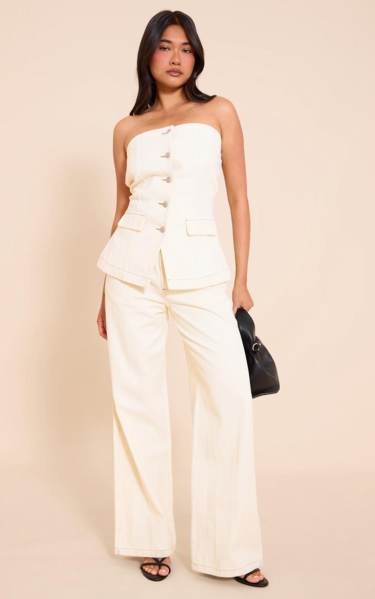 Ecru Strapless Button Down Denim Top Product Image