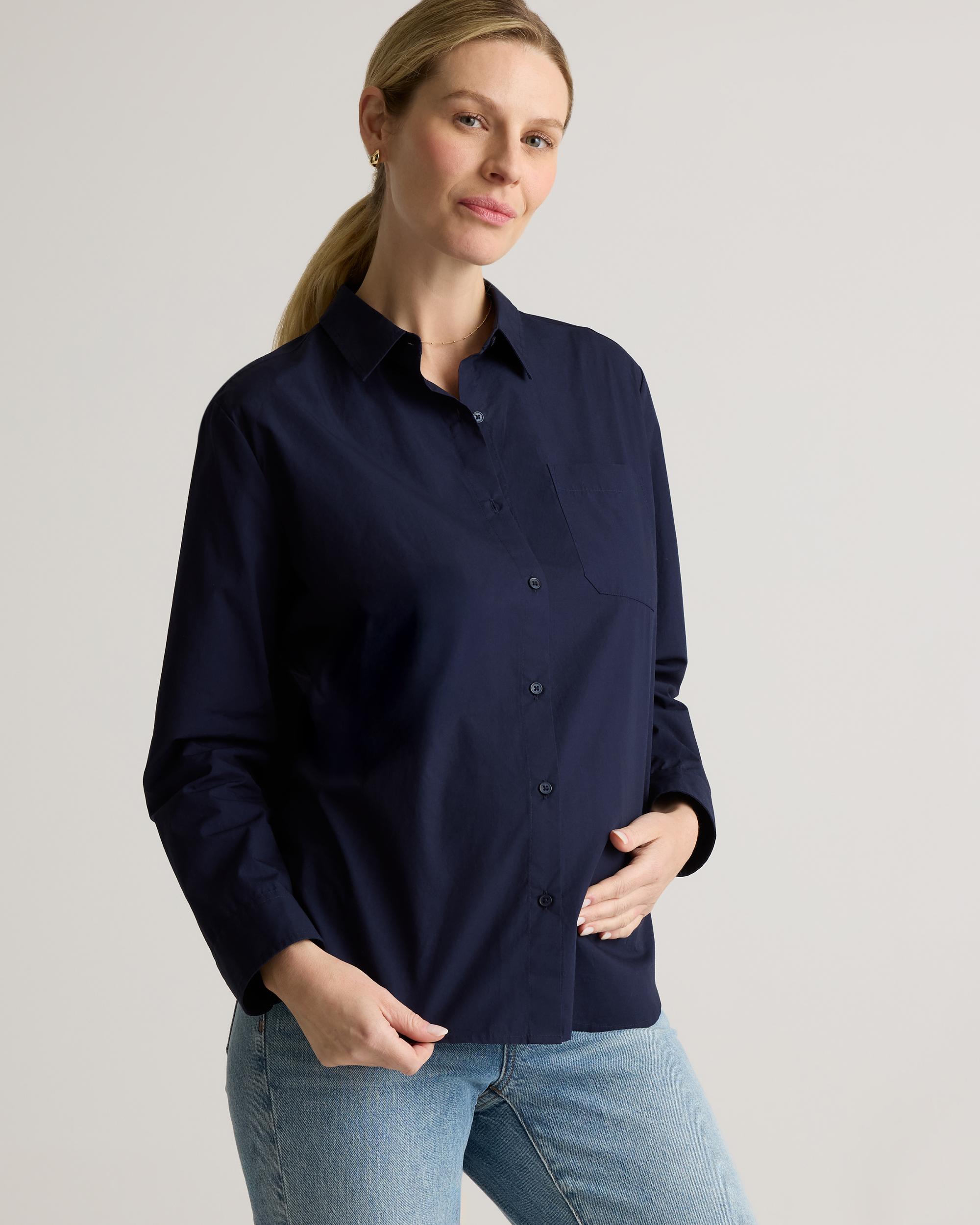 Quince | Women's Poplin Maternity Long Sleeve Shirt Organic Cotton Product Image